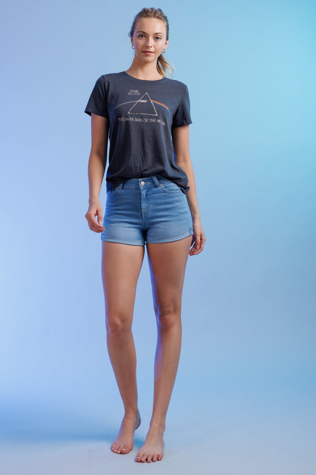 High Rise Cuffed Denim Shorts