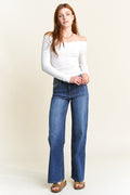 High Rise Destructed Wide Leg Jeans