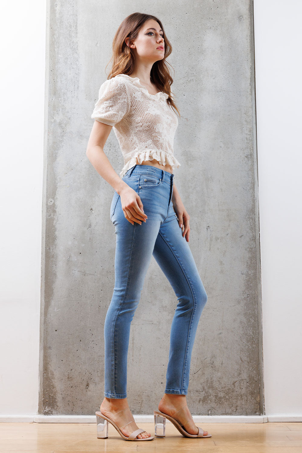 Mid Rise Destructed Skinny Jeans