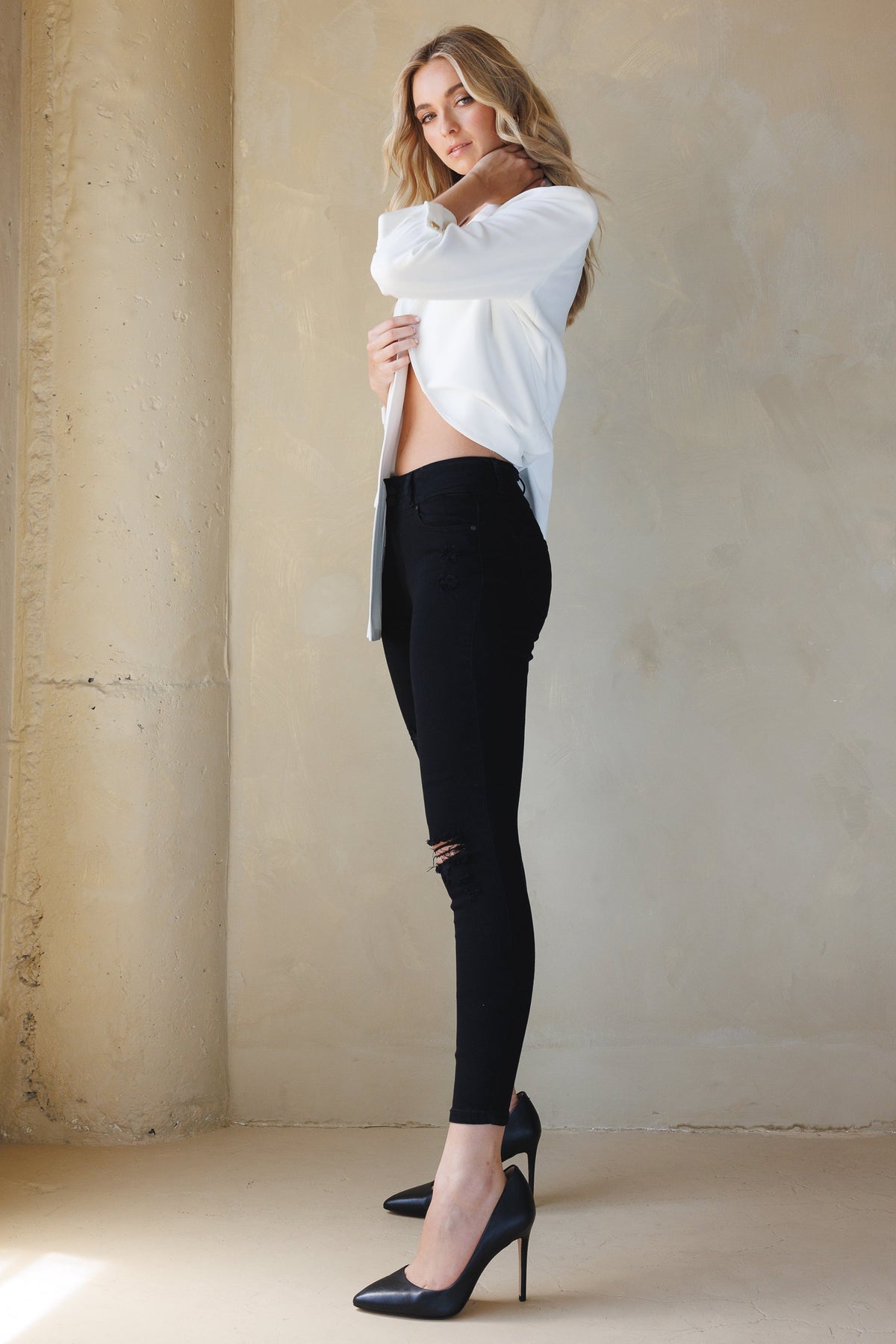 High Rise Destructed Skinny Jeans