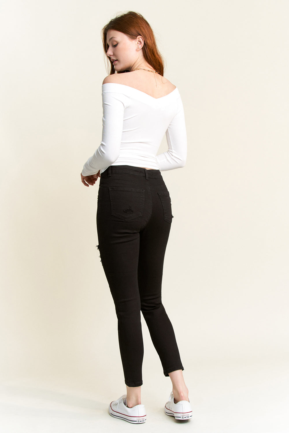 High Rise Destructed Skinny Jeans
