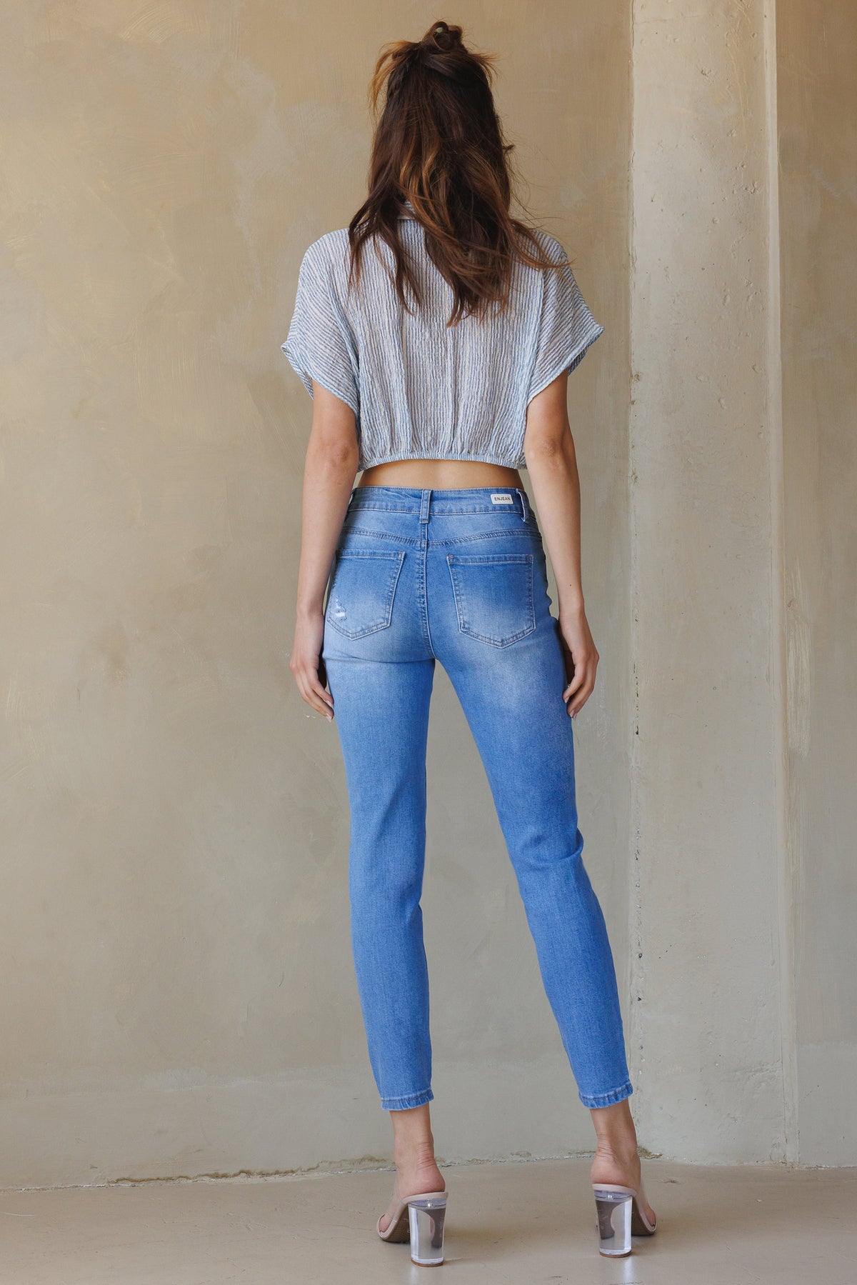 High Rise Destructed Skinny Jeans