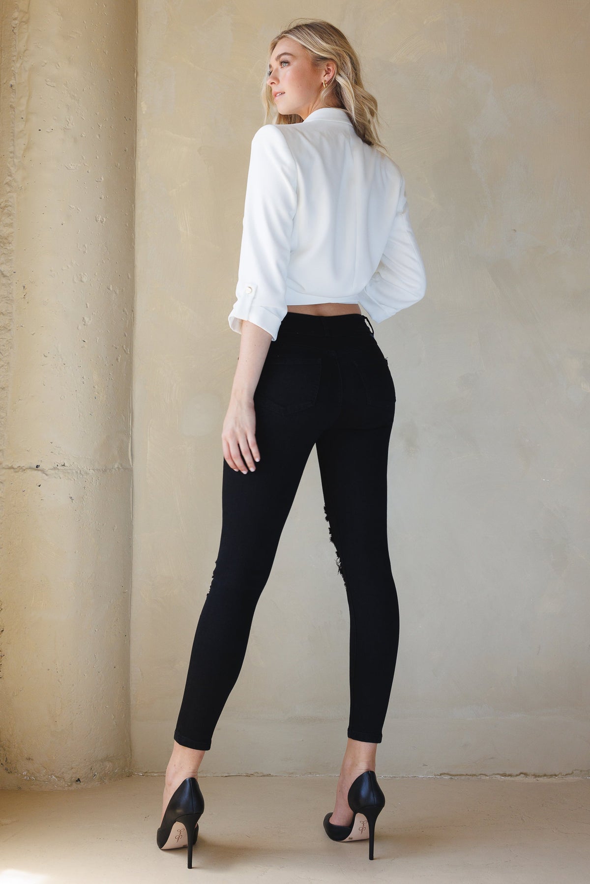High Rise Destructed Skinny Jeans
