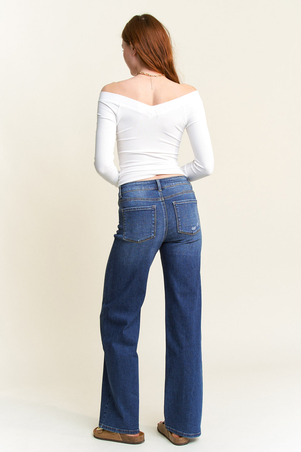 High Rise Destructed Wide Leg Jeans