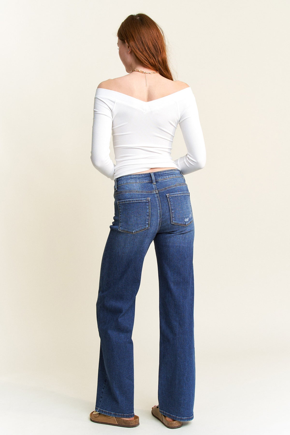 High Rise Destructed Wide Leg Jeans