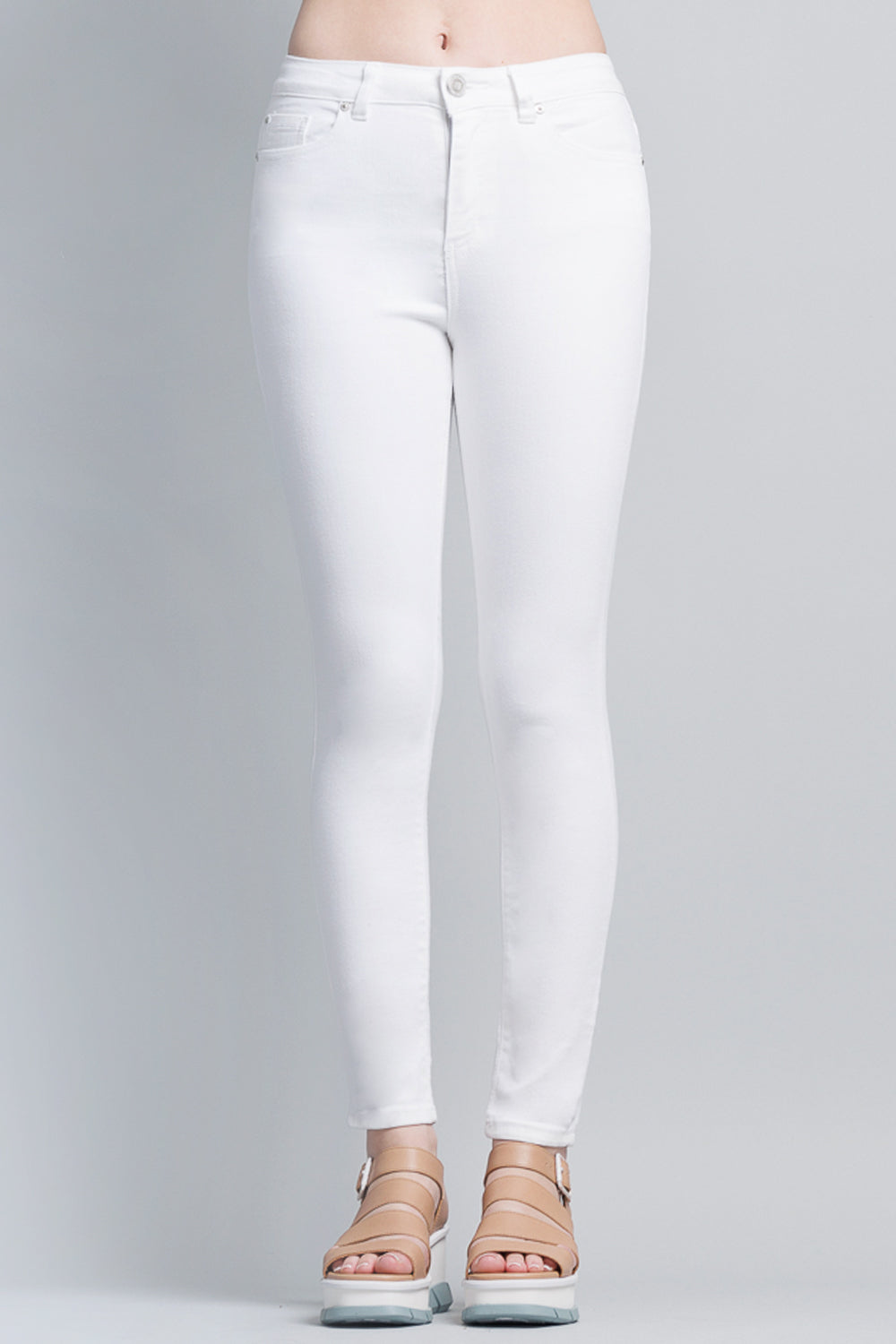 High Rise Ankle White Skinny Jeans