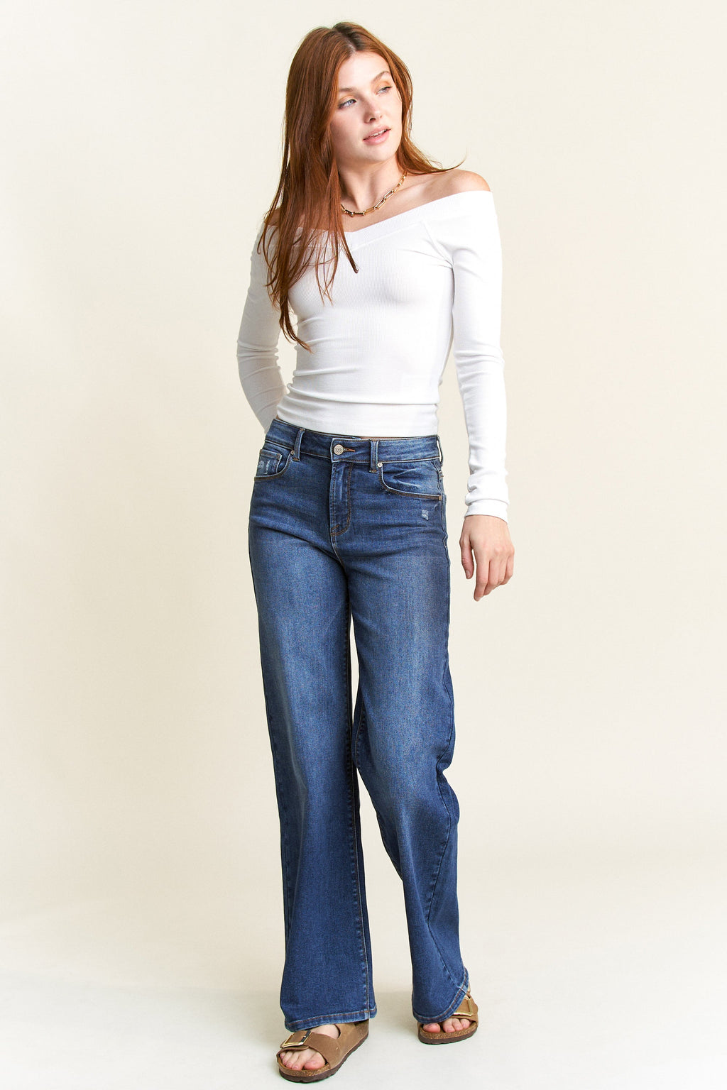 High Rise Destructed Wide Leg Jeans