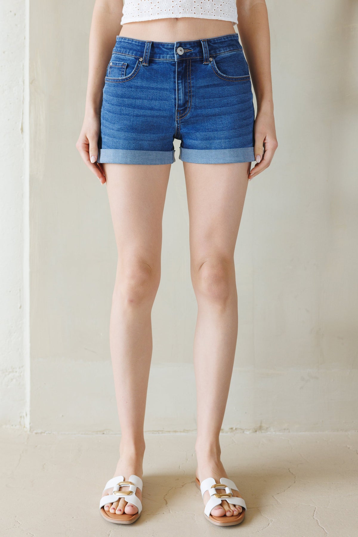 High Rise 5 Pocket Denim Shorts