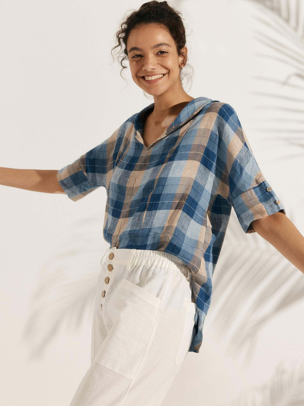 Linen V Neck Short Sleeve Shirt PENNY