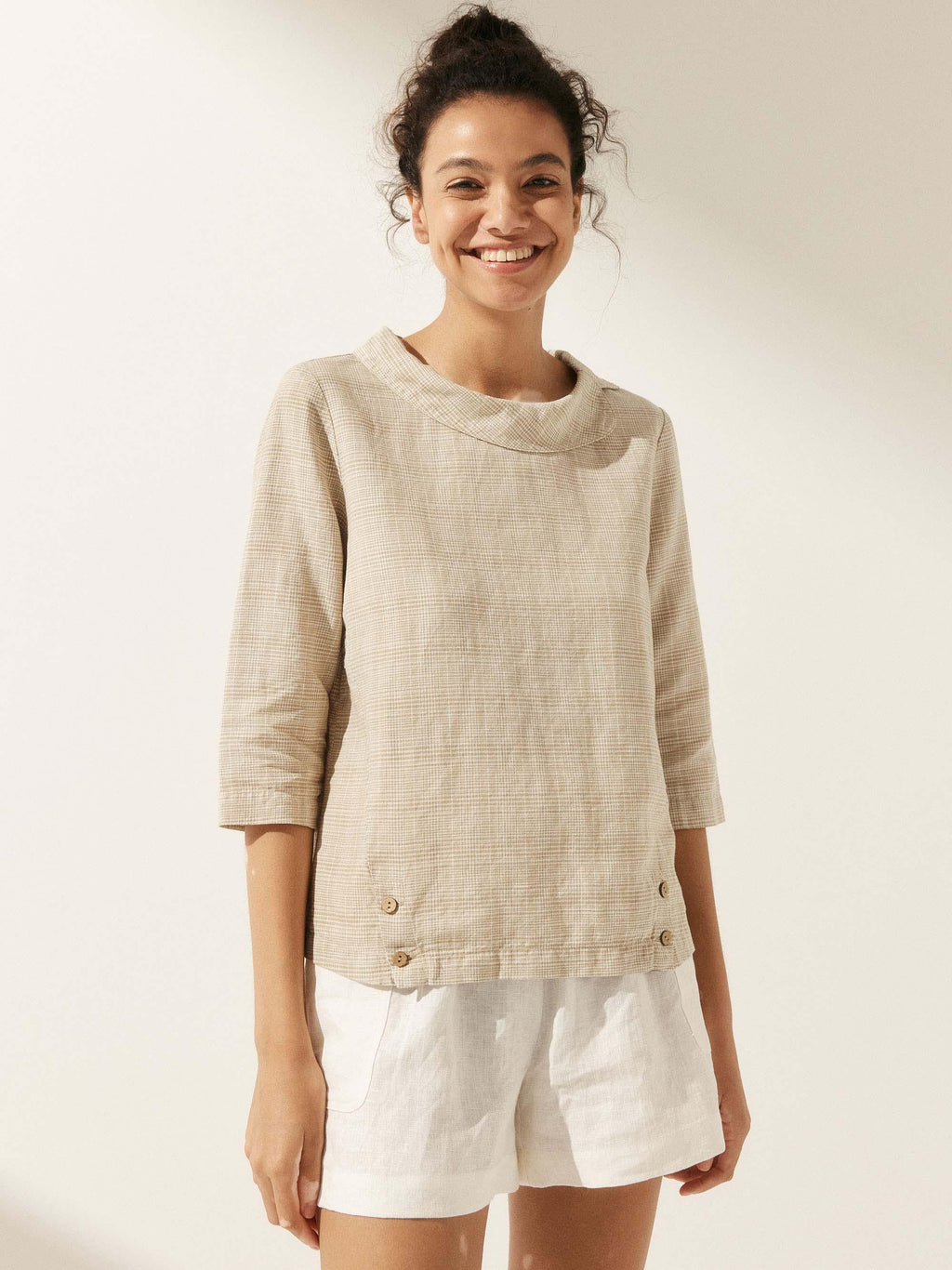Linen Round Soft-Fold Collar Top ANAIS