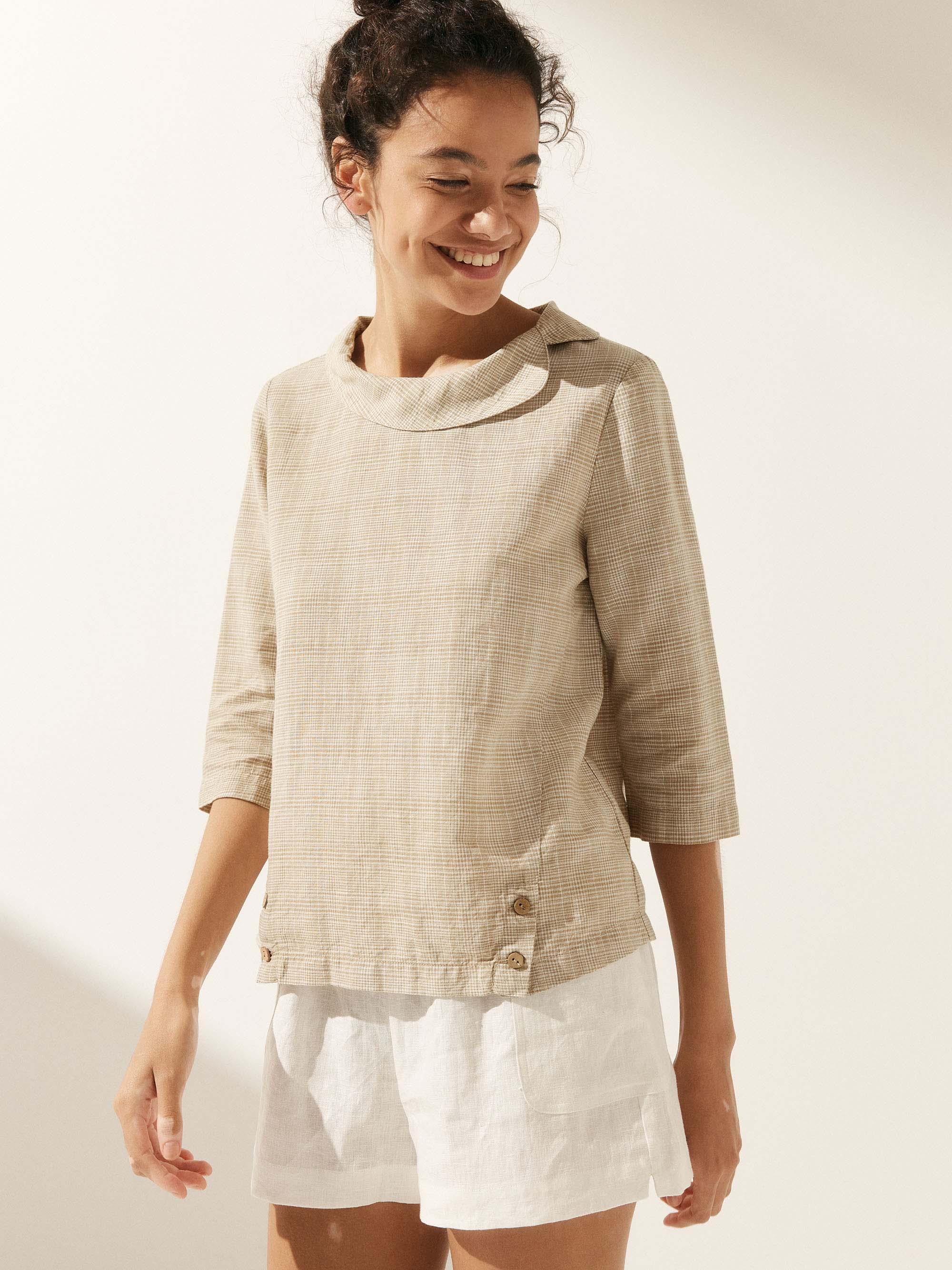 Linen Round Soft-Fold Collar Top ANAIS