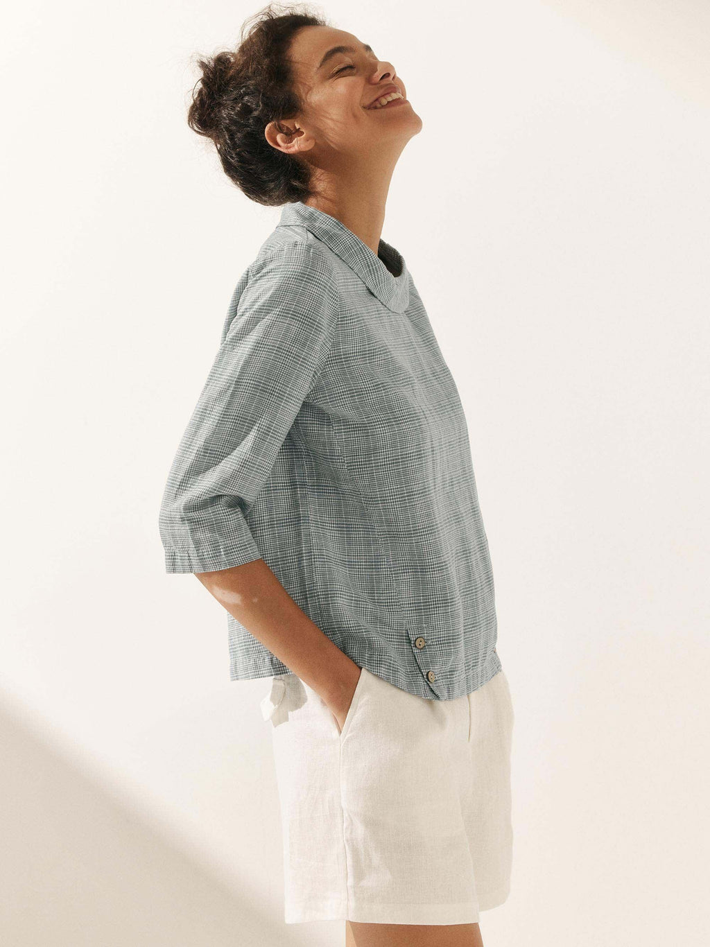 Linen Round Soft-Fold Collar Top ANAIS