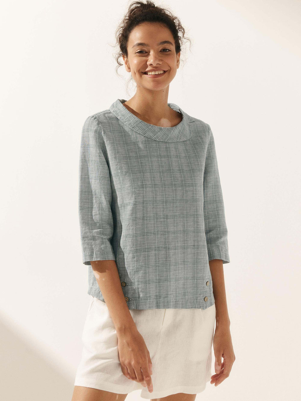 Linen Round Soft-Fold Collar Top ANAIS
