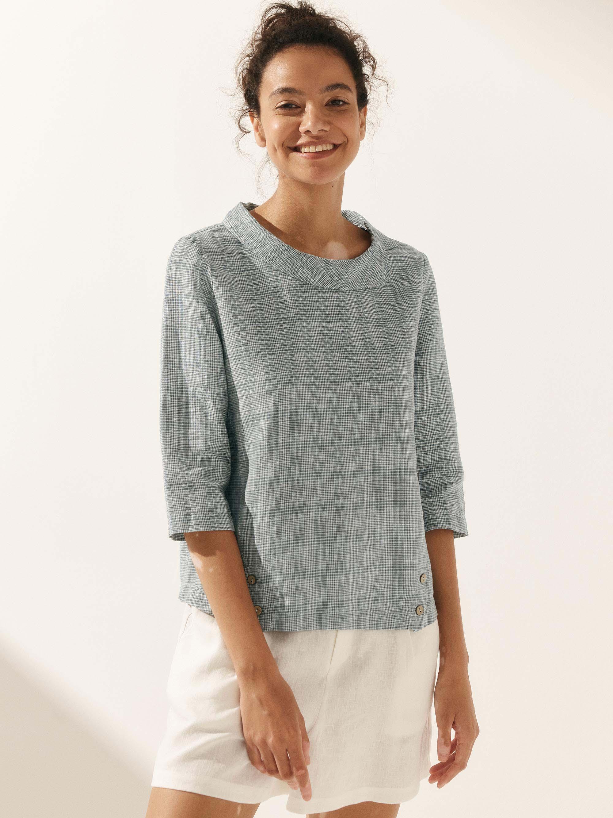 Linen Round Soft-Fold Collar Top ANAIS