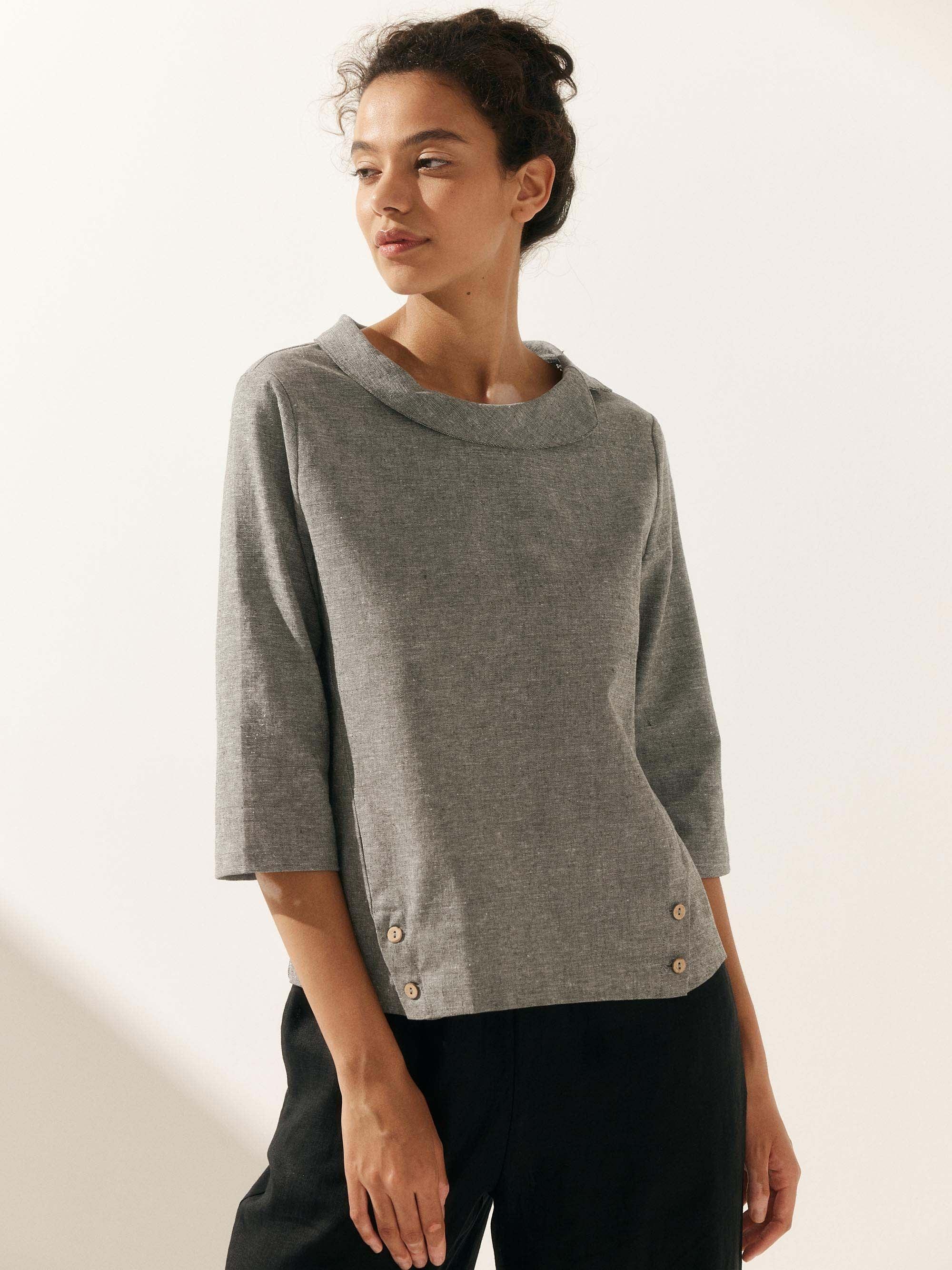 Linen Round Soft-Fold Collar Top ANAIS