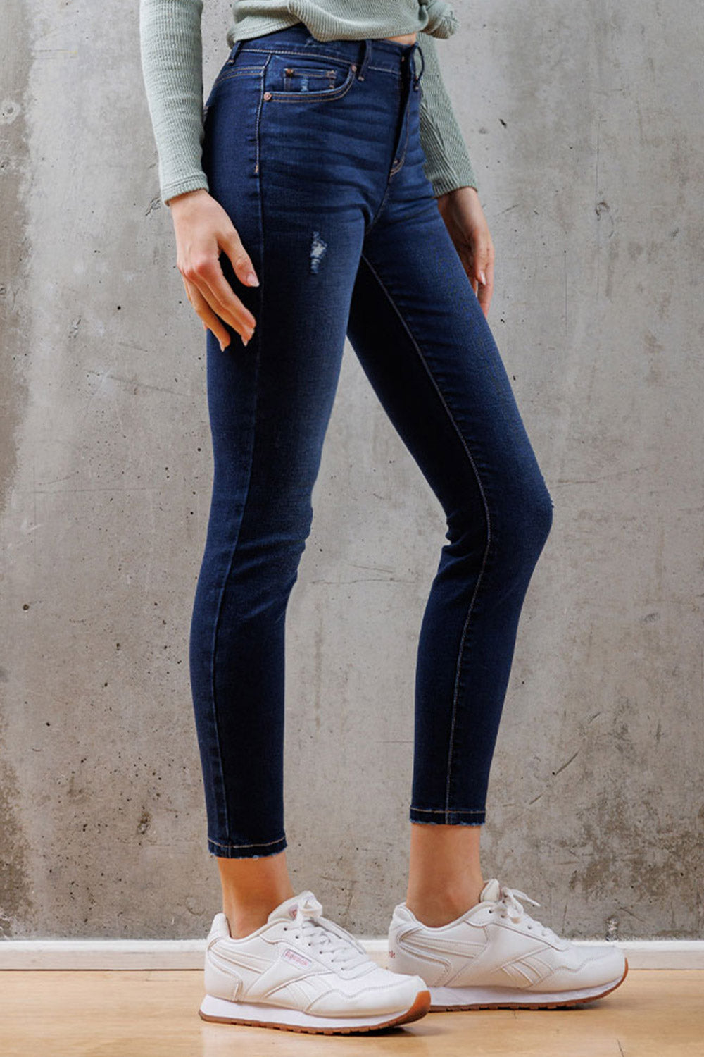 Mid Rise Destructed Ankle Skinny Jeans