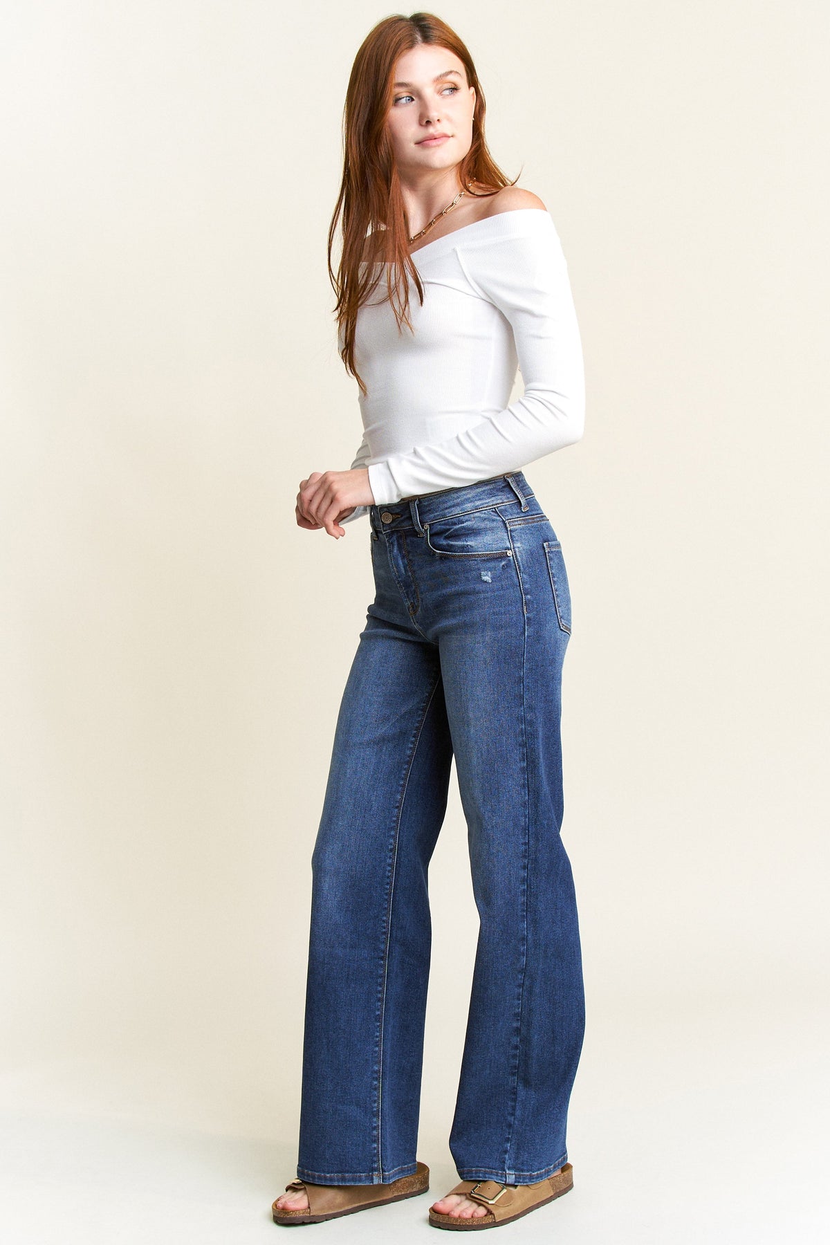 High Rise Destructed Wide Leg Jeans