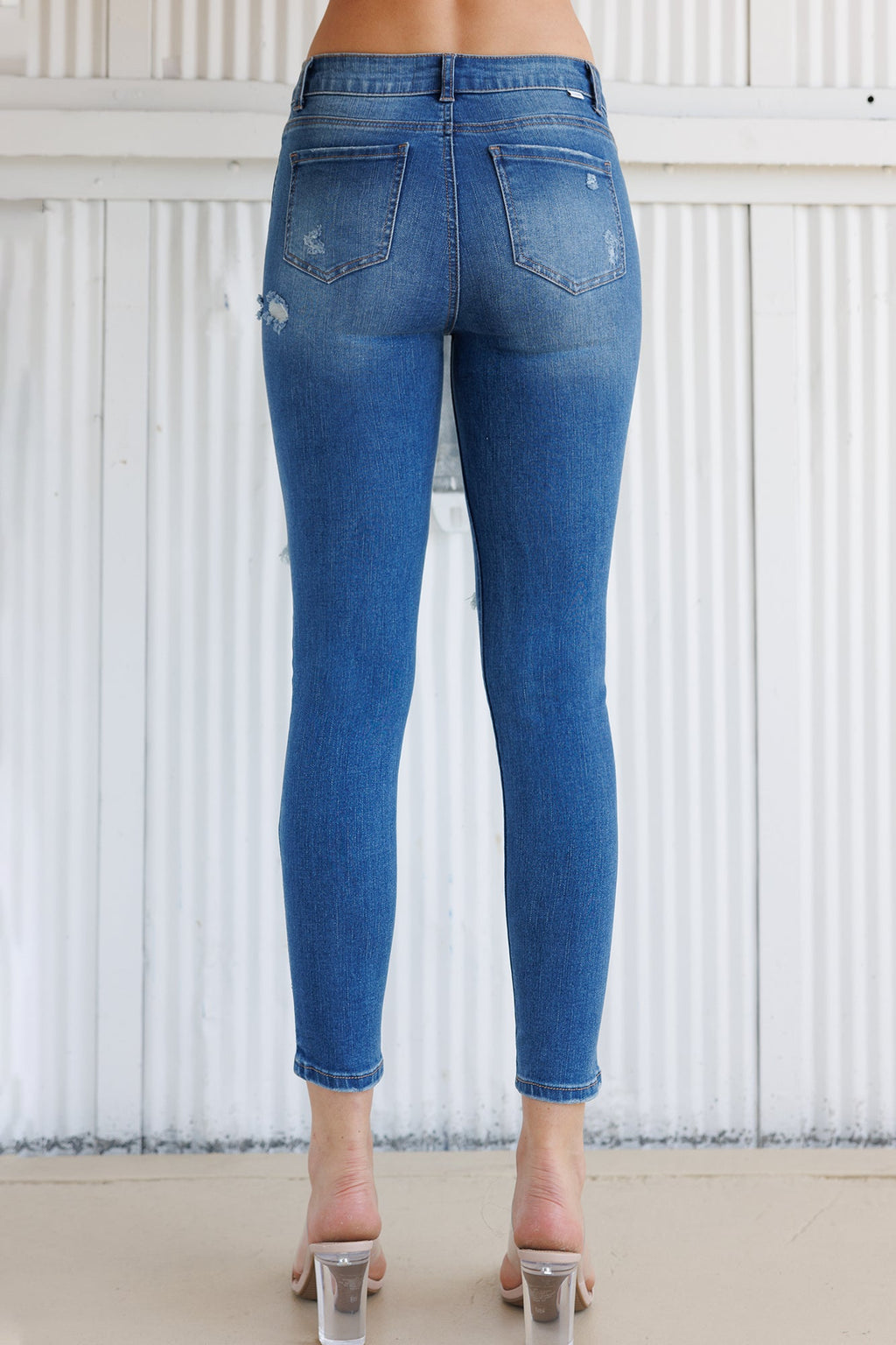High Rise Destructed Skinny Jeans