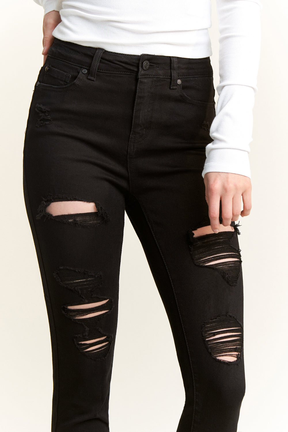 High Rise Destructed Skinny Jeans
