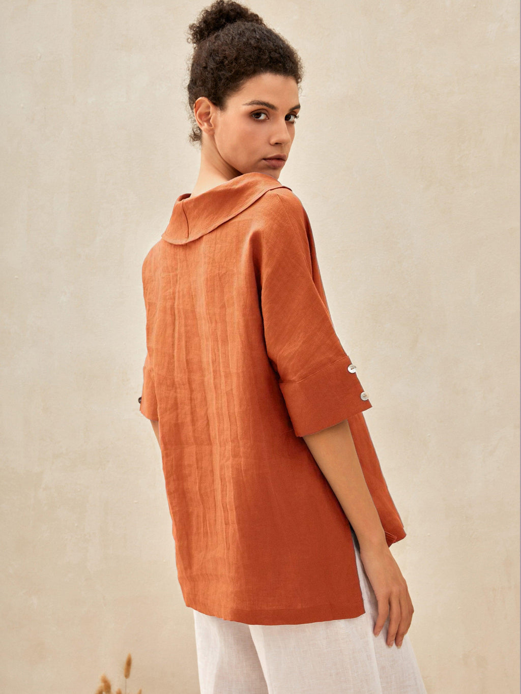 Linen V Neck Short Sleeve Shirt PENNY
