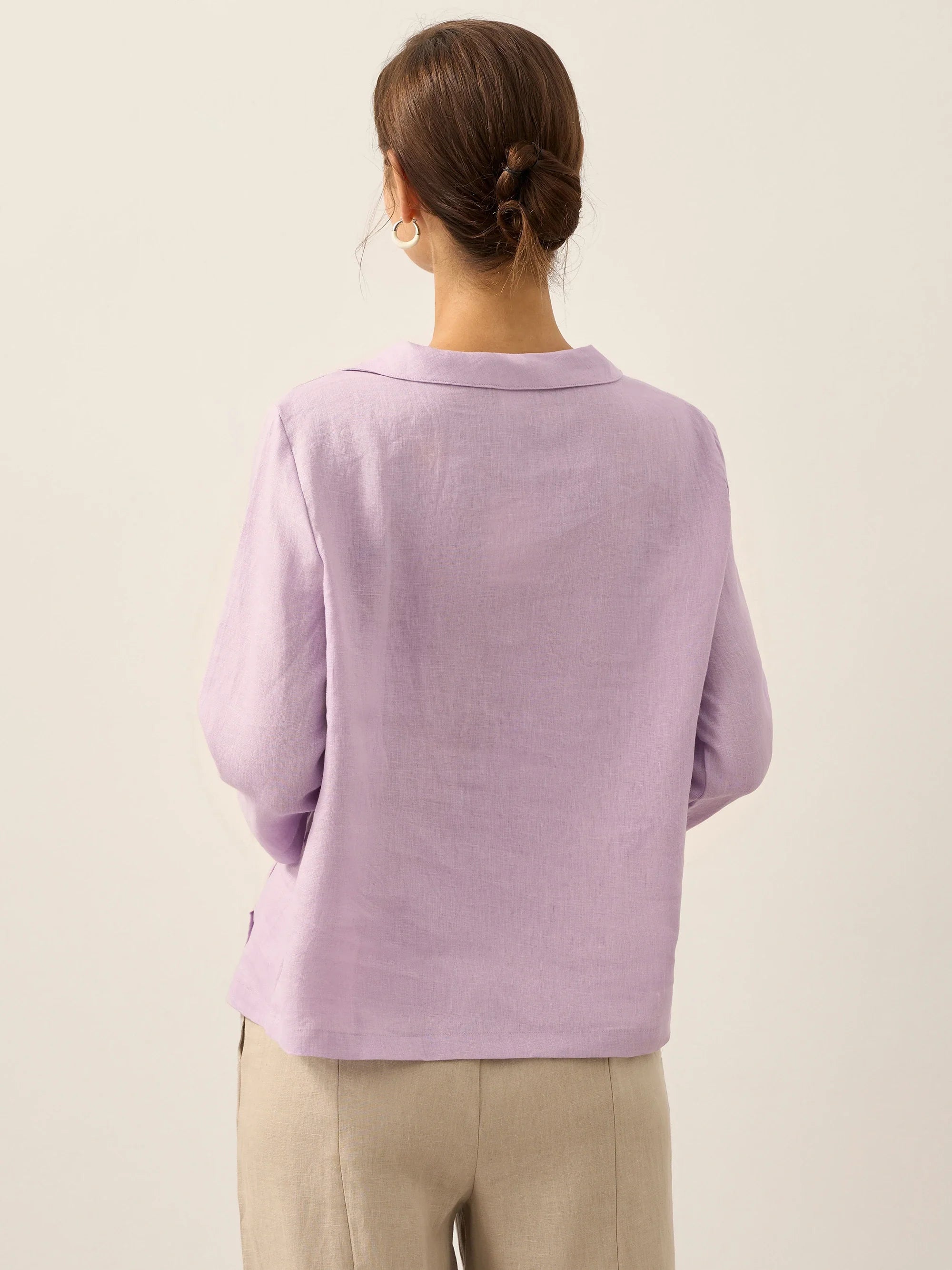 Linen Round Soft-Fold Collar Top ANAIS