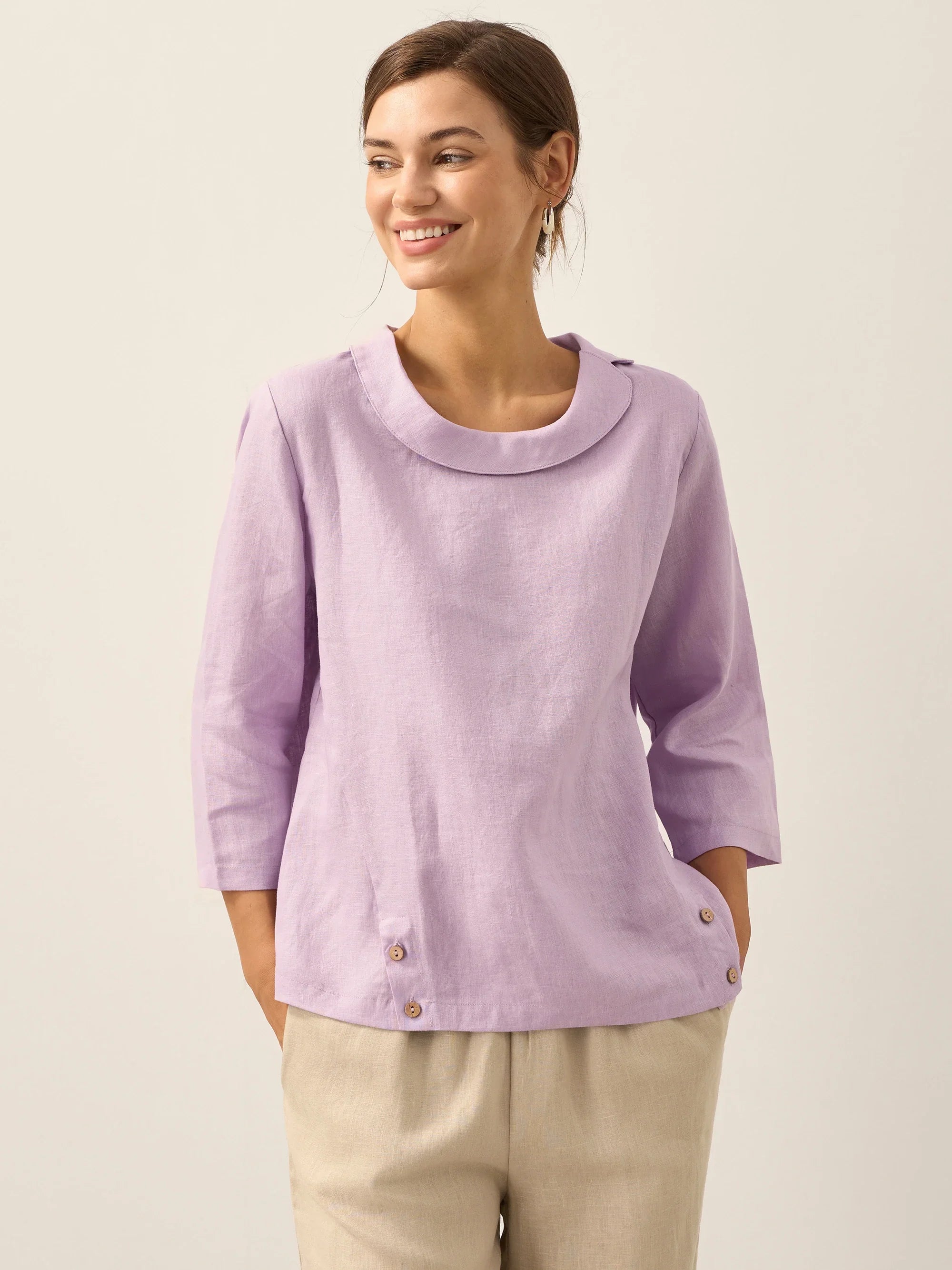 Linen Round Soft-Fold Collar Top ANAIS