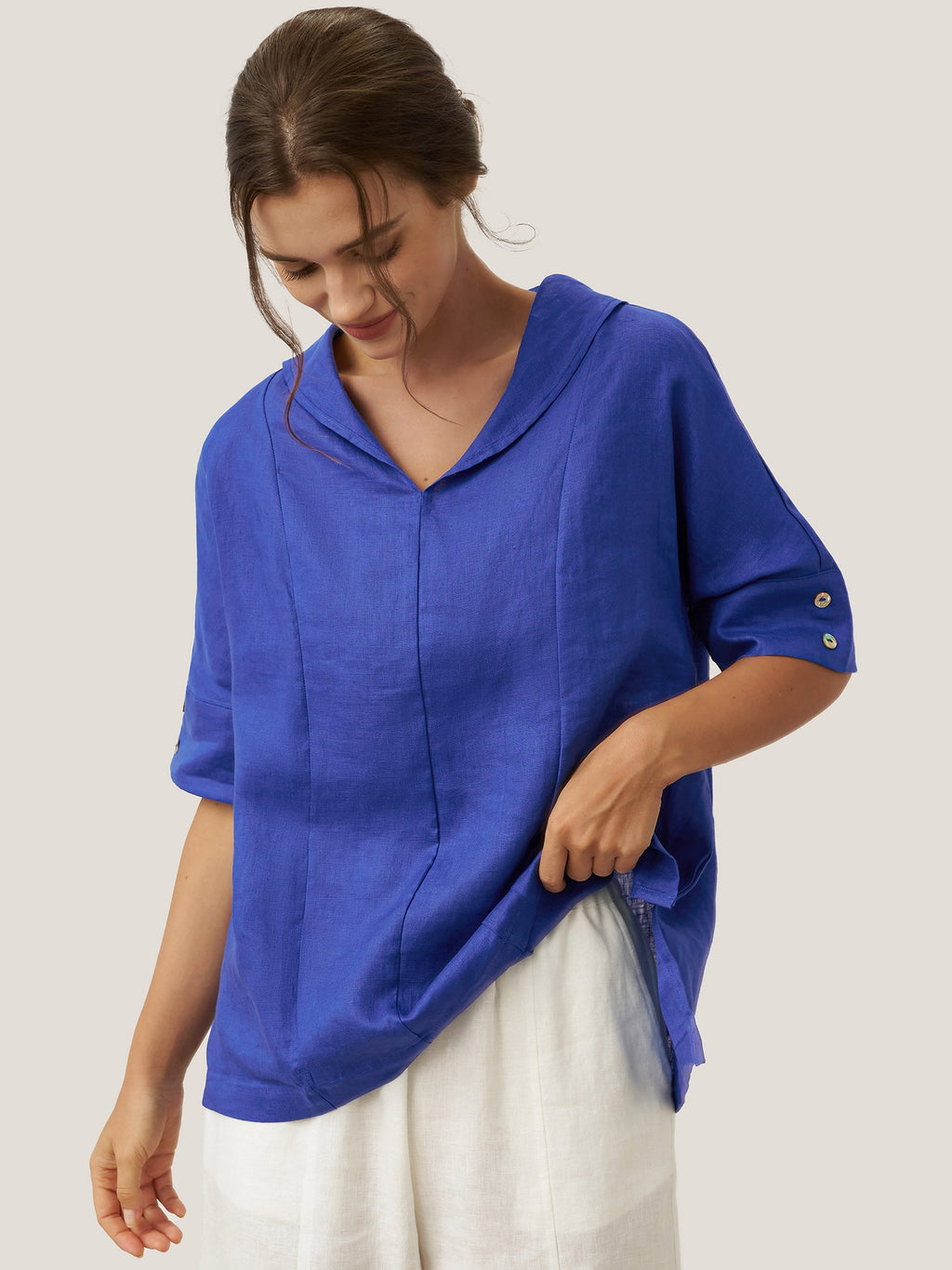 Linen V Neck Short Sleeve Shirt PENNY