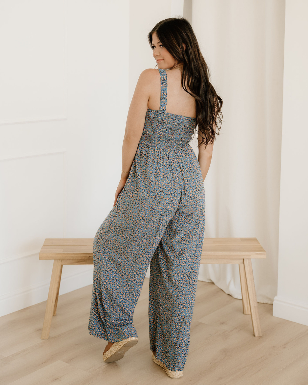 Angelica Square Neckline Stretch High Waist Jumper -  Sea Green Floral