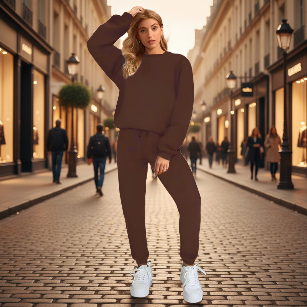 Women's Oversized Drop-Shoulder Sweatshirt & Jogger Pants Sweatsuit Set