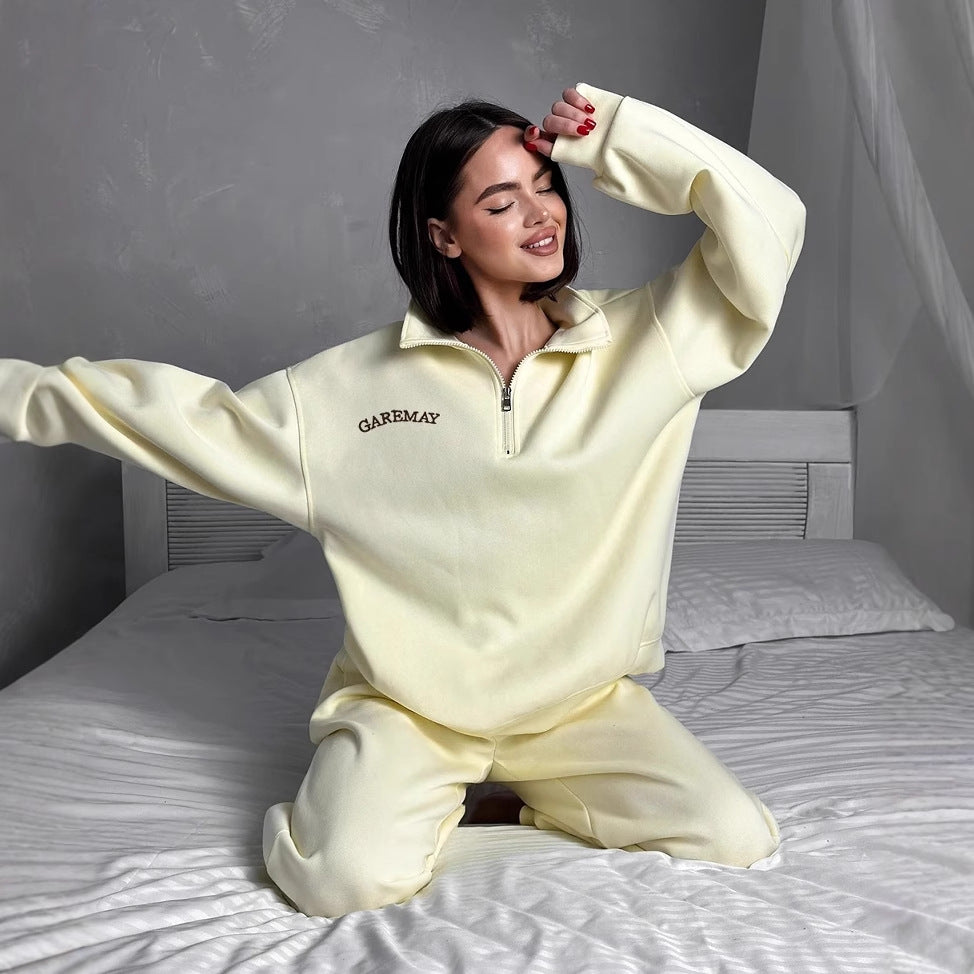 Women's Embroidered Half-Zip Sweatshirt & Jogger Pants Set