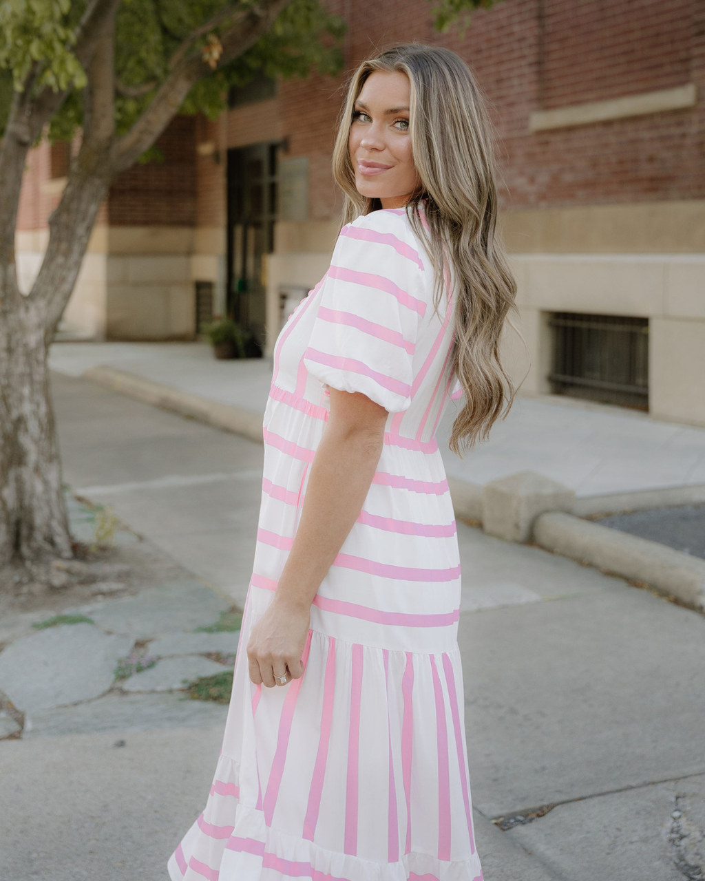 Tiffany Ricrac Trim Notched Neck Half Sleeve Vacation Dress