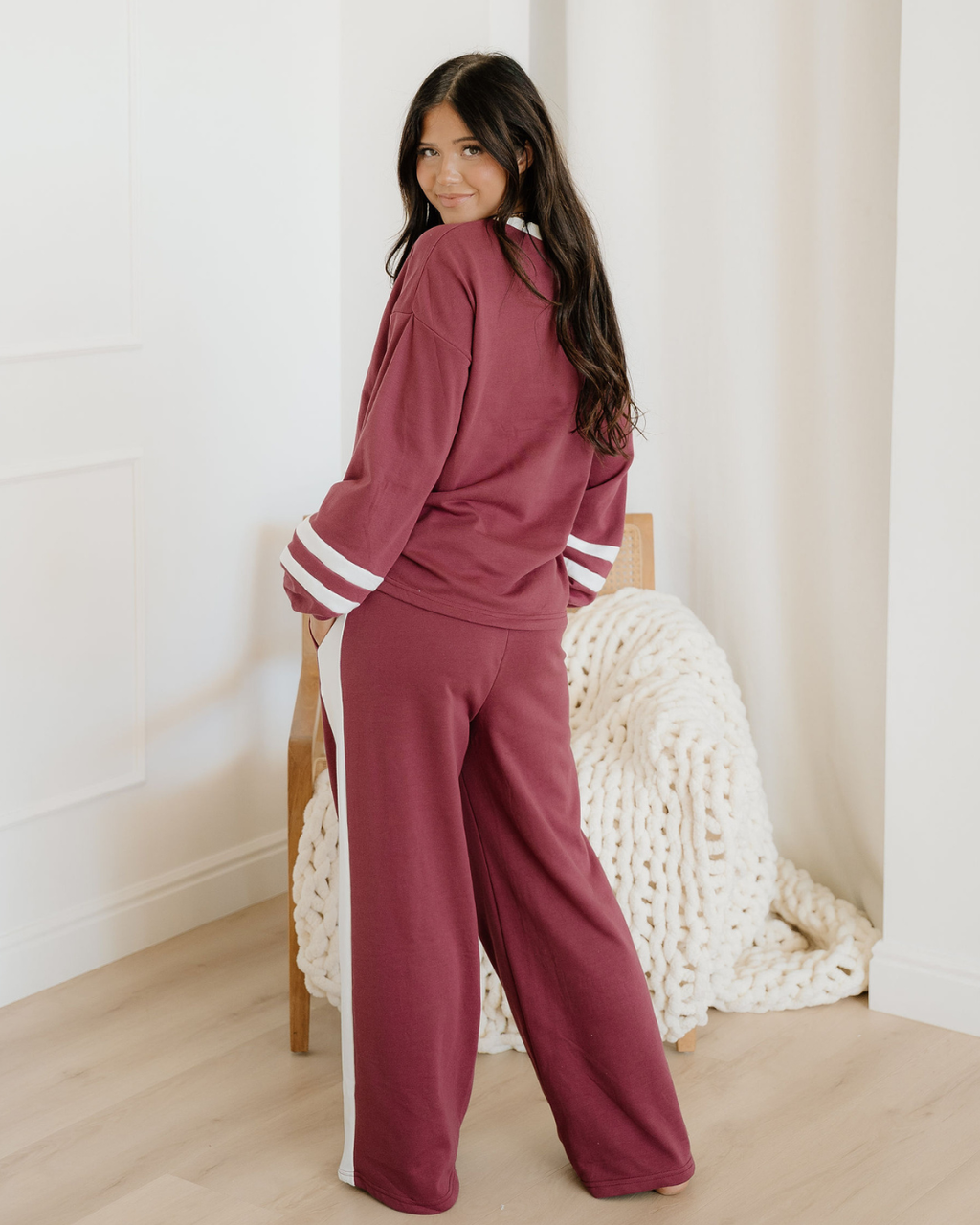 Jordyn Varsity Pullover Drawstring Wide Leg Pant Set