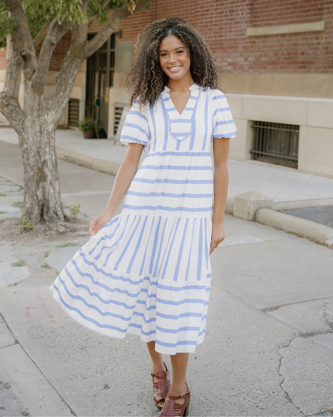Tiffany Ricrac Trim Notched Neck Half Sleeve Vacation Dress