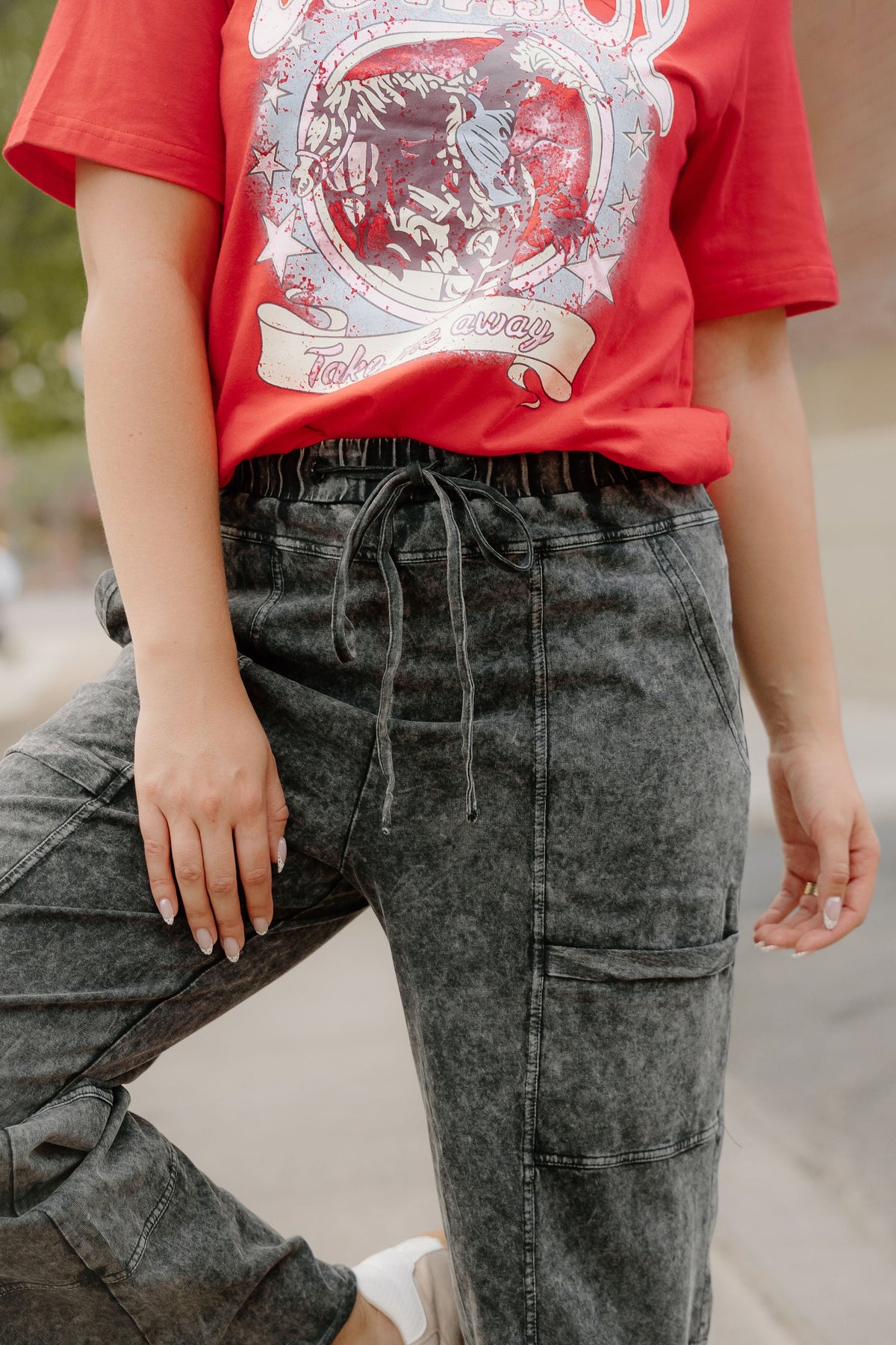 Teagan Mineral Wash Raw Hem Patched Pocket Pants
