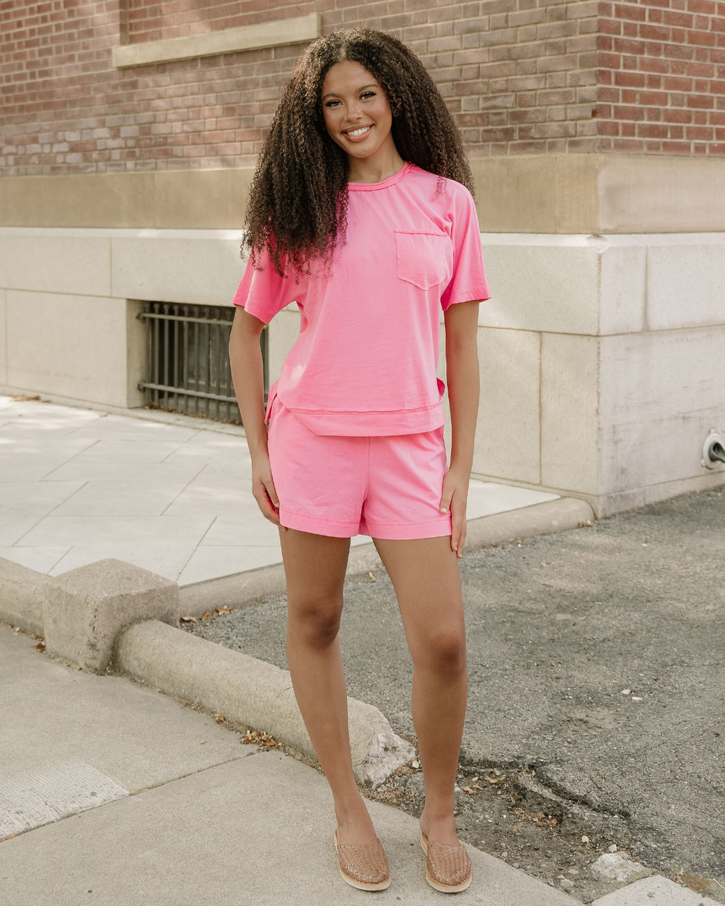 Jess Raw Edge Patch Pocket Oversized Top and Shorts Set