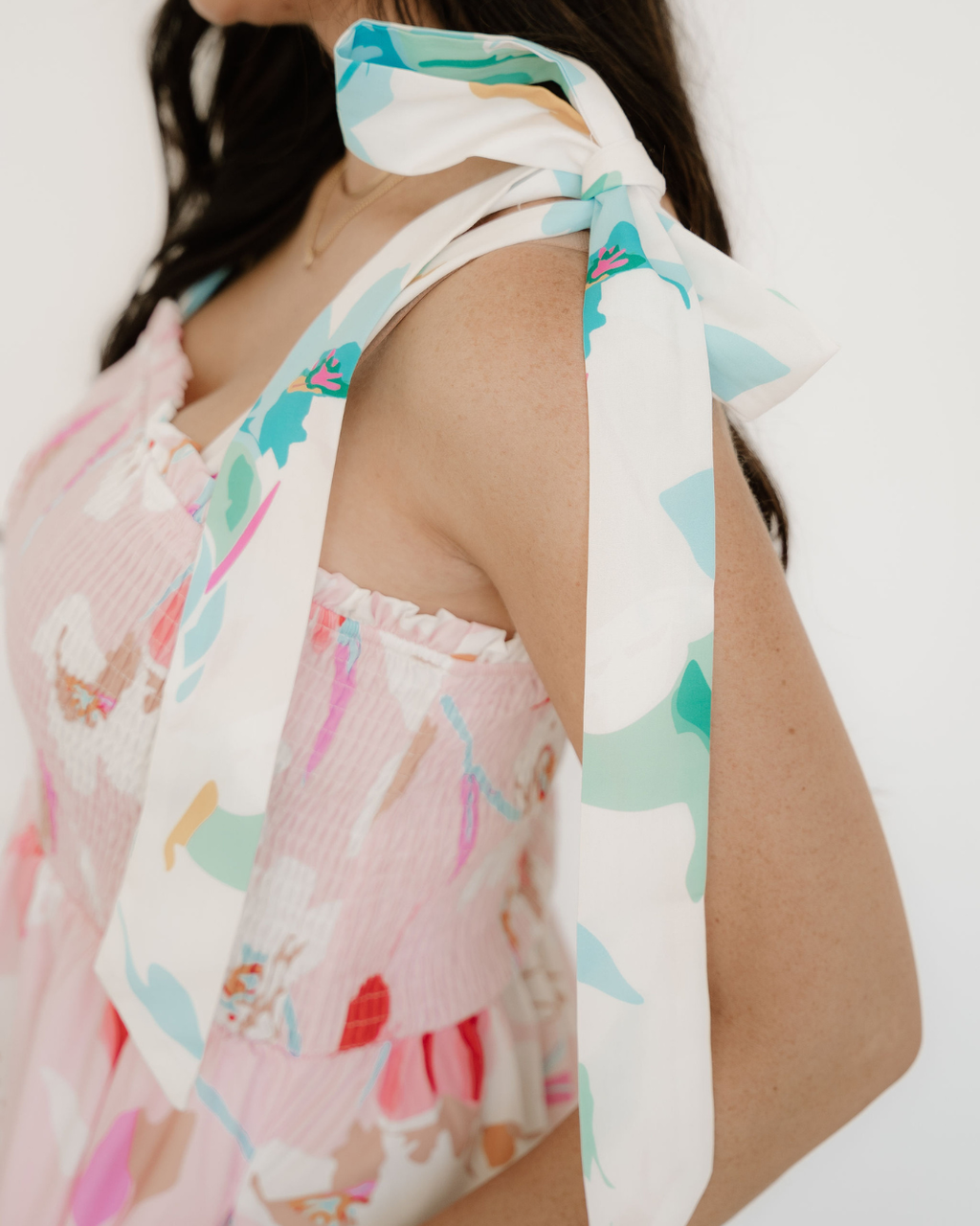 Sunshine Knotted Shoulder Smocked Maxi Dress
