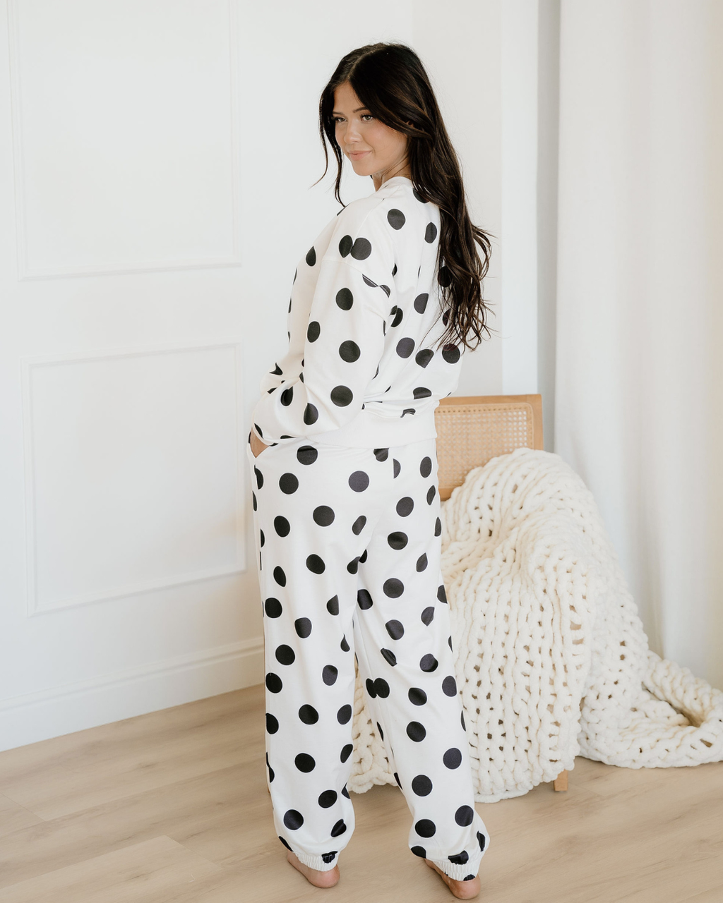 Polka Dot Pullover Drawstring Jogger Pant Set