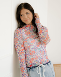 Jaylene Slim Fit Floral Mesh Long Sleeve Mock Neck Top