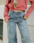 Adeline Exposed Stitching High Waist Barrel Jeans