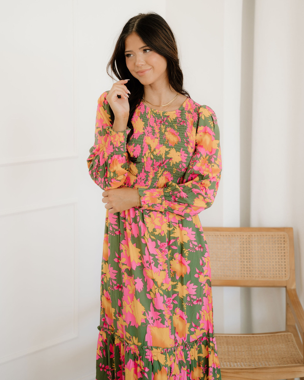 Tinsley Smocked Bodice Ruffled Long Dress