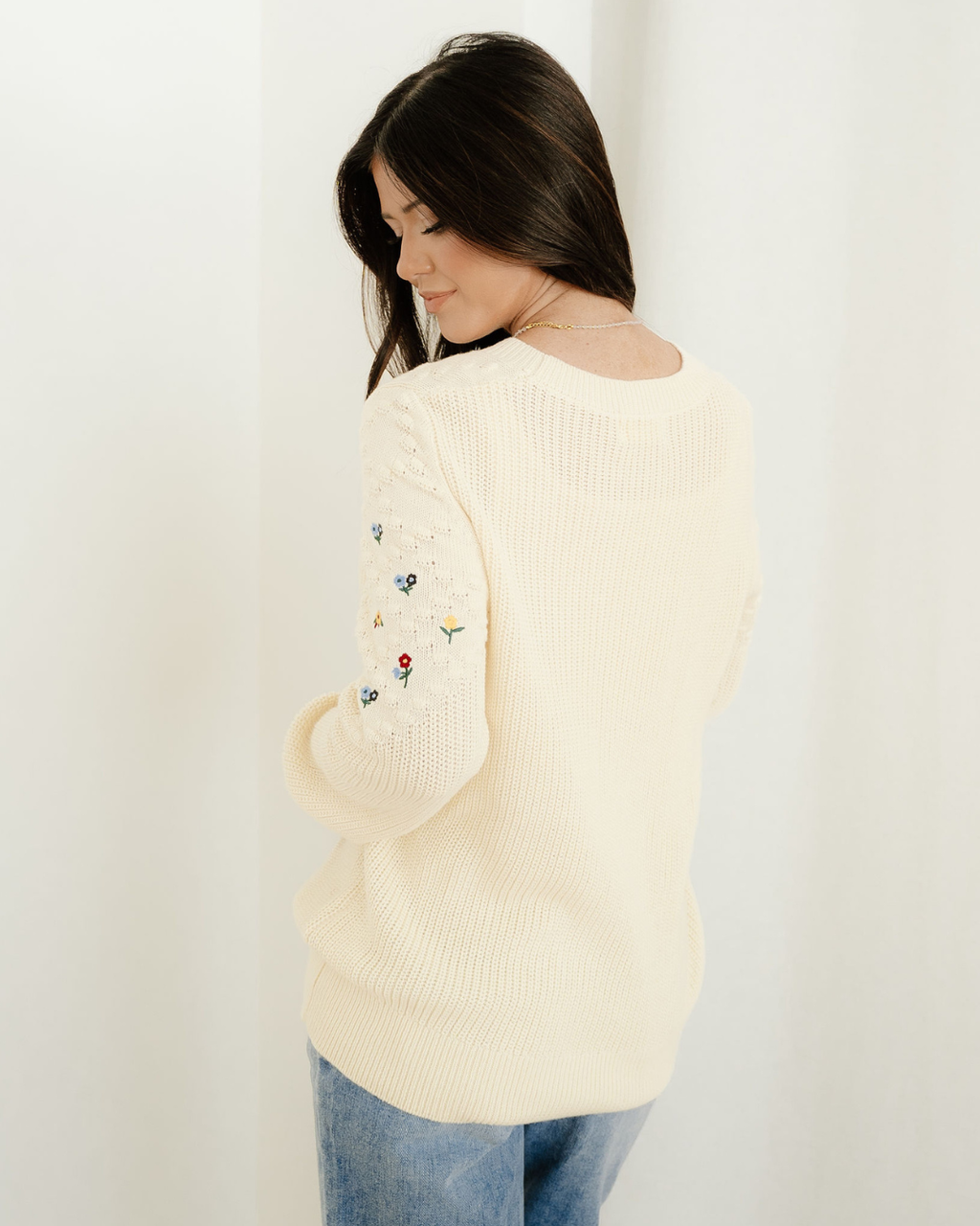 Gemma Flower Embroidered Detail Casual Sweater