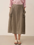 Linen Checked Elastic Waist Skirt ONYX