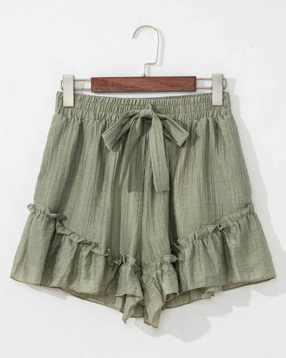 Dahlia Textured Tie Waist Ruffle Hem Shorts