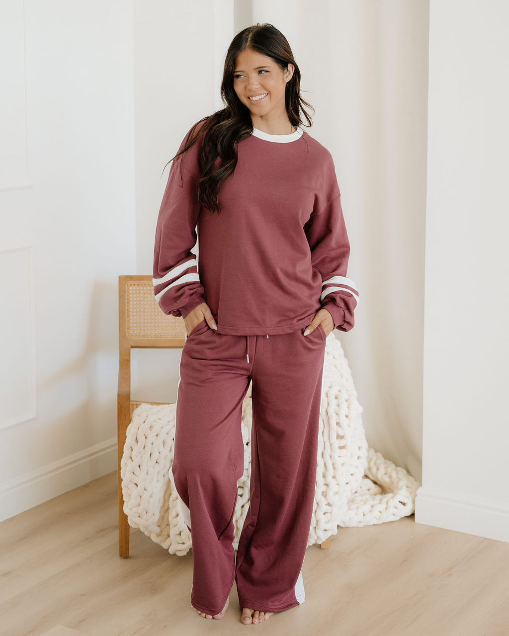 Jordyn Varsity Pullover Drawstring Wide Leg Pant Set