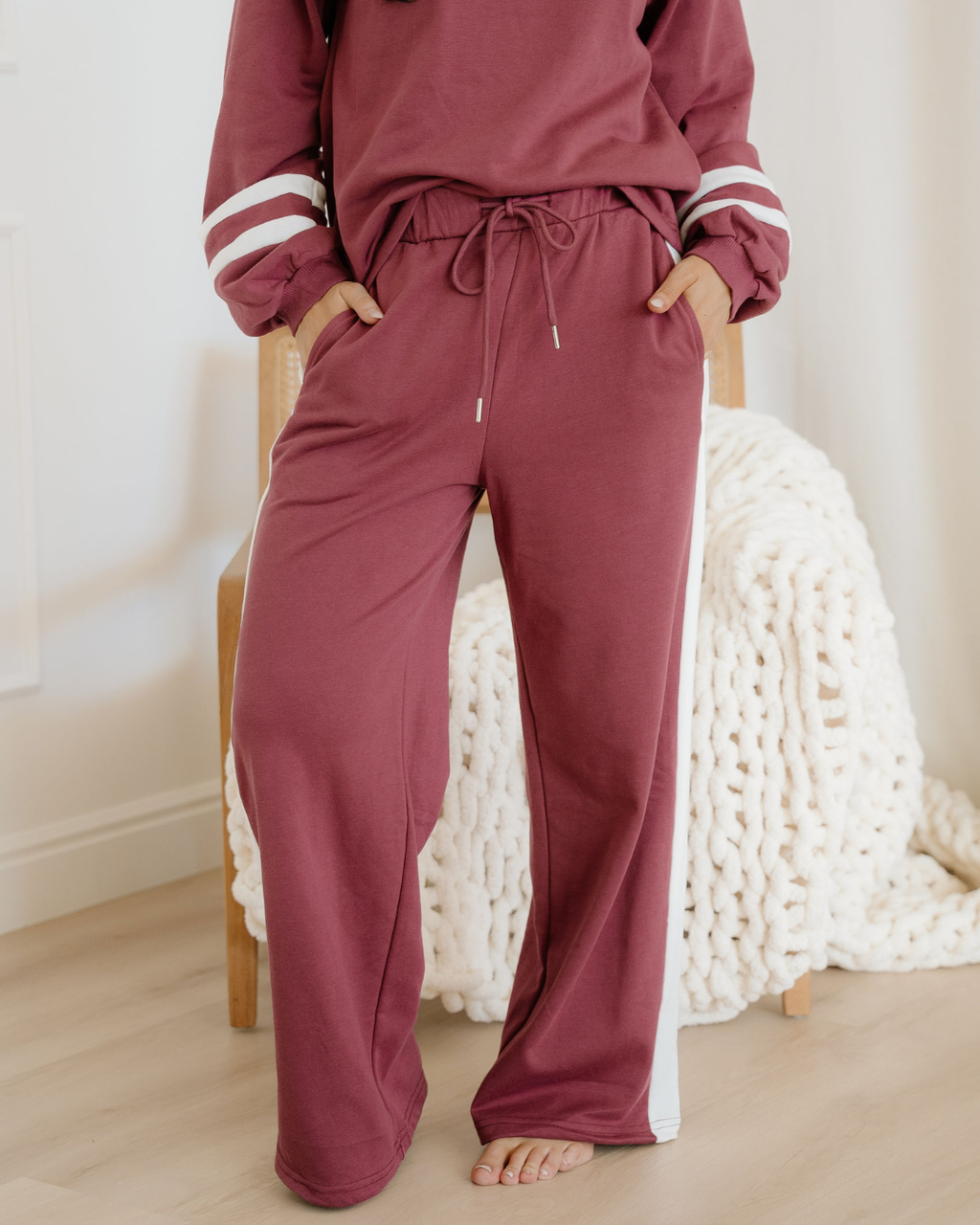 Jordyn Varsity Pullover Drawstring Wide Leg Pant Set