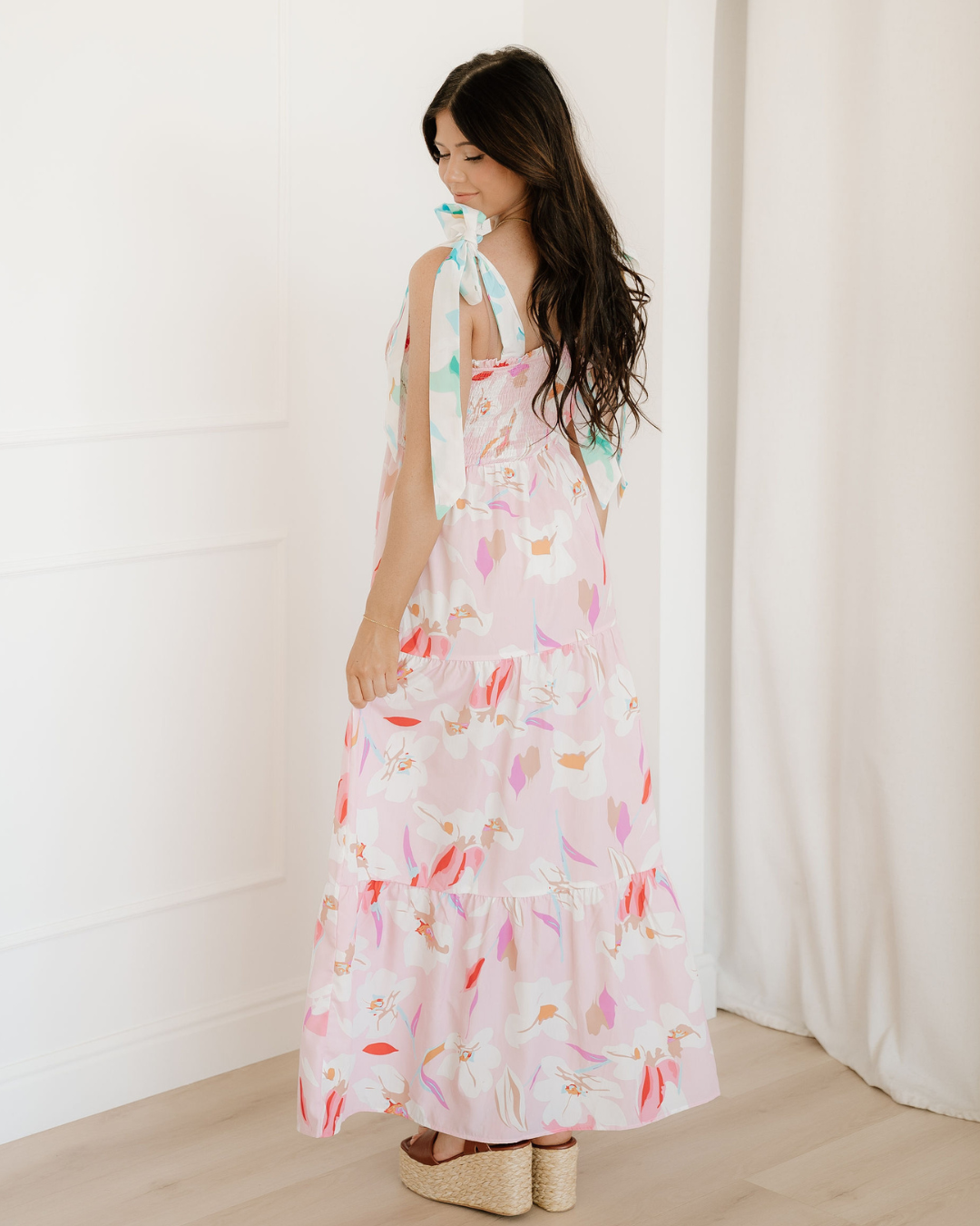 Sunshine Knotted Shoulder Smocked Maxi Dress