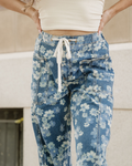 Eliana Floral Printed Drawstring Barrel Jeans