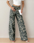 Peyton Camo Multi Pocket Cargo Wide Leg Jeans