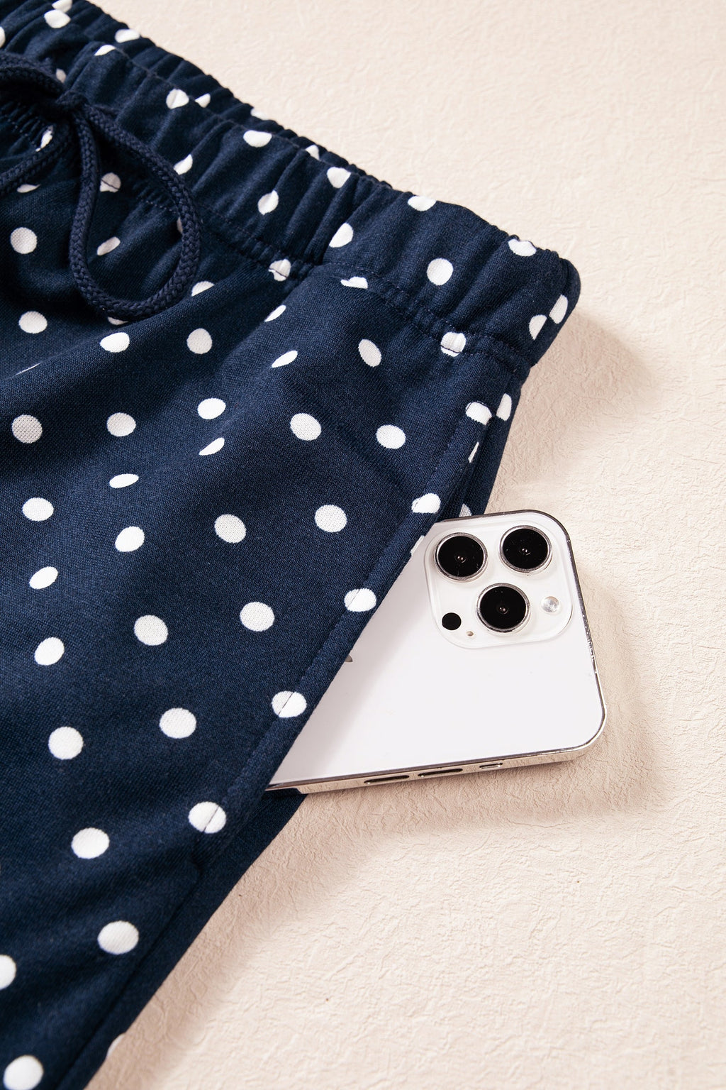 Jane Polka Dot Drawstring Wide Leg Long Sleeve Top Pant Set