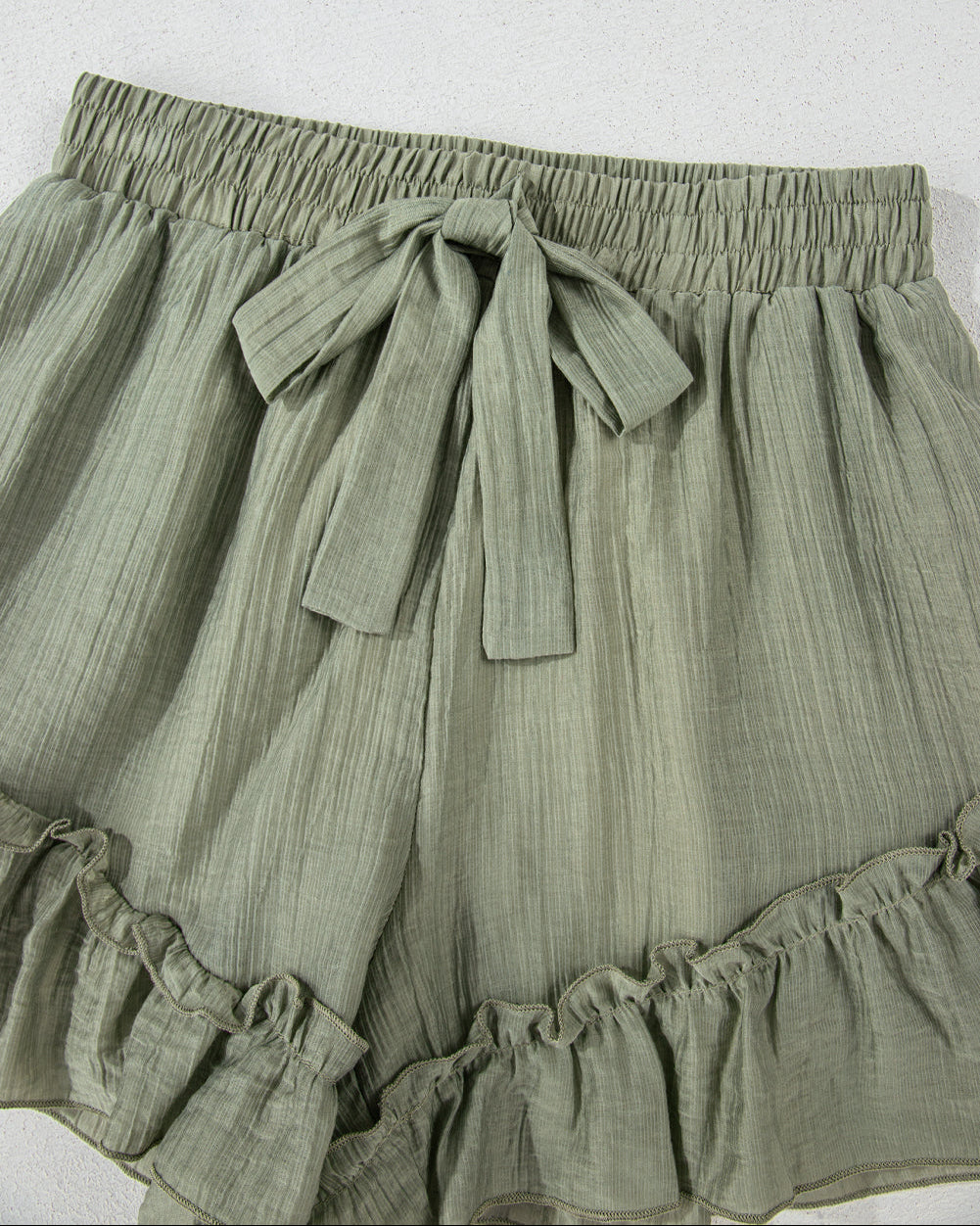 Dahlia Textured Tie Waist Ruffle Hem Shorts